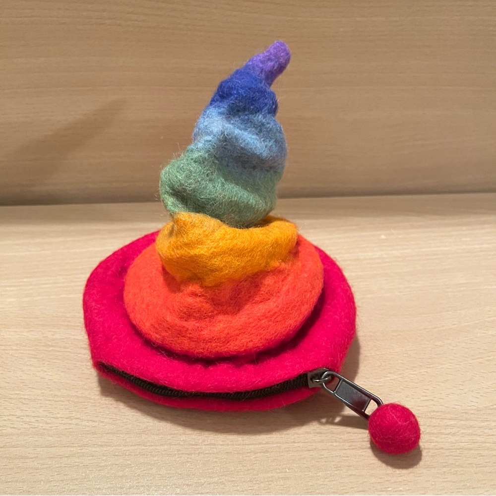 Rainbow Sorting Hat Felted Wool Collapsible Zippered Bag Coin Purse LGBT+ Pride